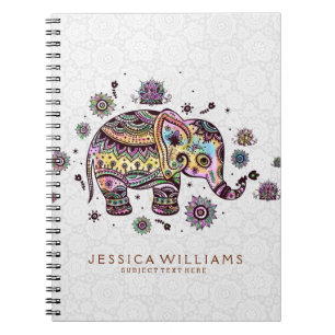 Cute Colourful Flowers Elephant Illustration Spiral Notebook