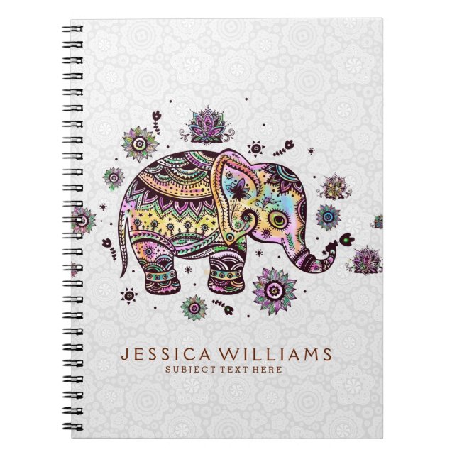Cute Colourful Flowers Elephant Illustration Spiral Notebook (Front)