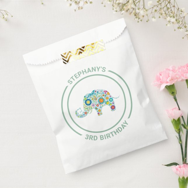 Cute colourful flowers elephant monogram favour bags (Sealed)