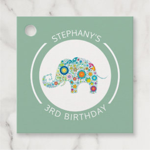 Cute colourful flowers elephant monogram favour tags