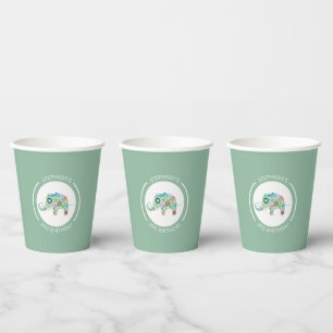 Cute colourful flowers elephant monogram paper cups