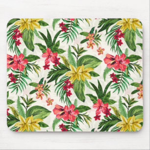 Cute Colourful Flowers Green Leaves Mouse Pad
