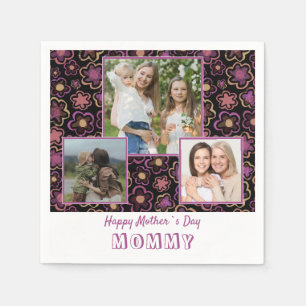 Cute Colourful Flowers Happy Mother`s Day 3 Photo Napkin
