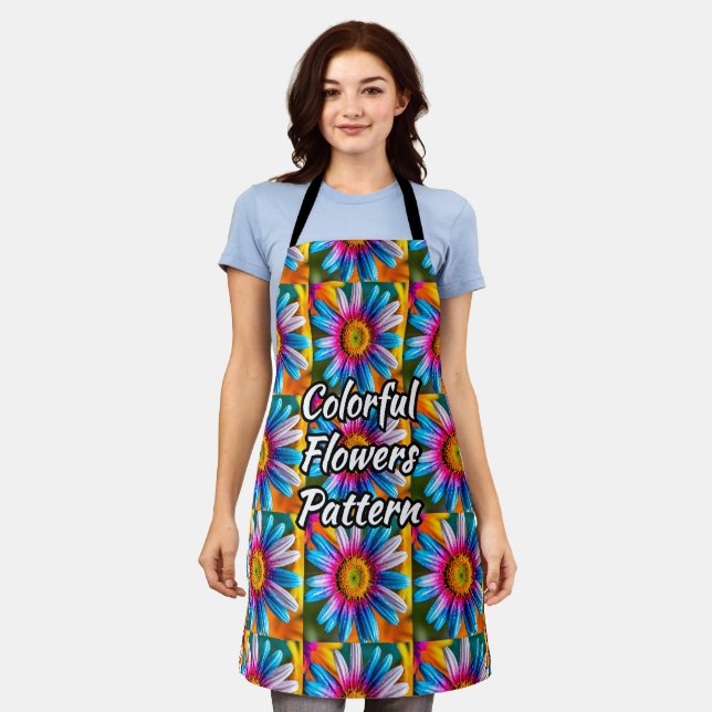 Cute Colourful Flowers Pattern Apron (Worn)