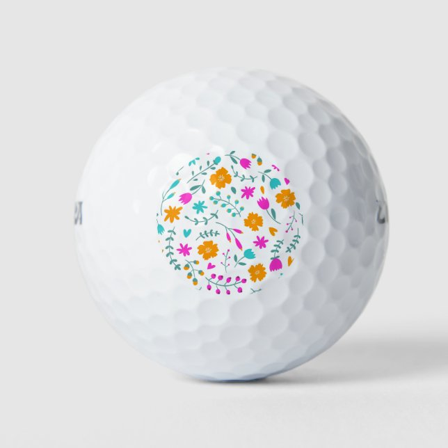 Cute colourful flowers pattern fabric golf balls (Front)