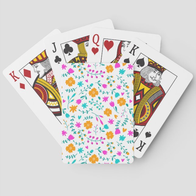 Cute colourful flowers pattern fabric playing cards (Back)