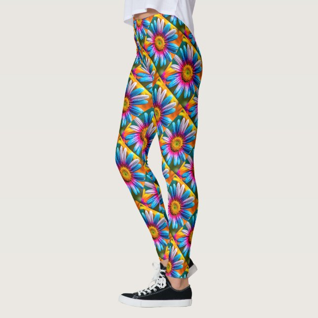 Cute Colourful Flowers Pattern Leggings (Left)