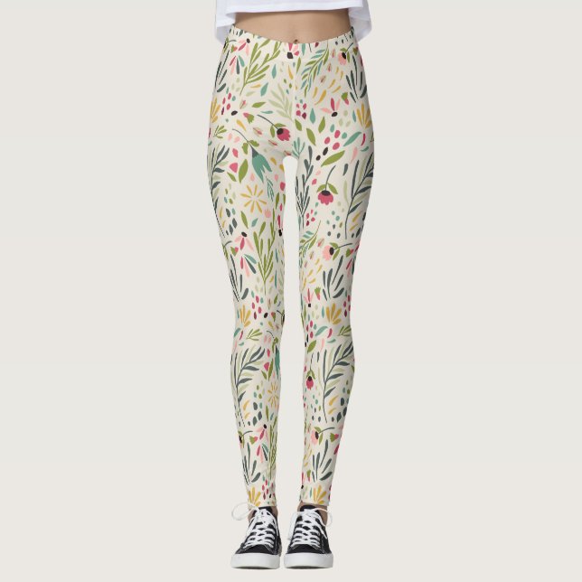 Cute Colourful Flowers Pattern Leggings (Front)