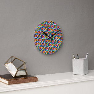 Cute Colourful Flowers Pattern Round Clock