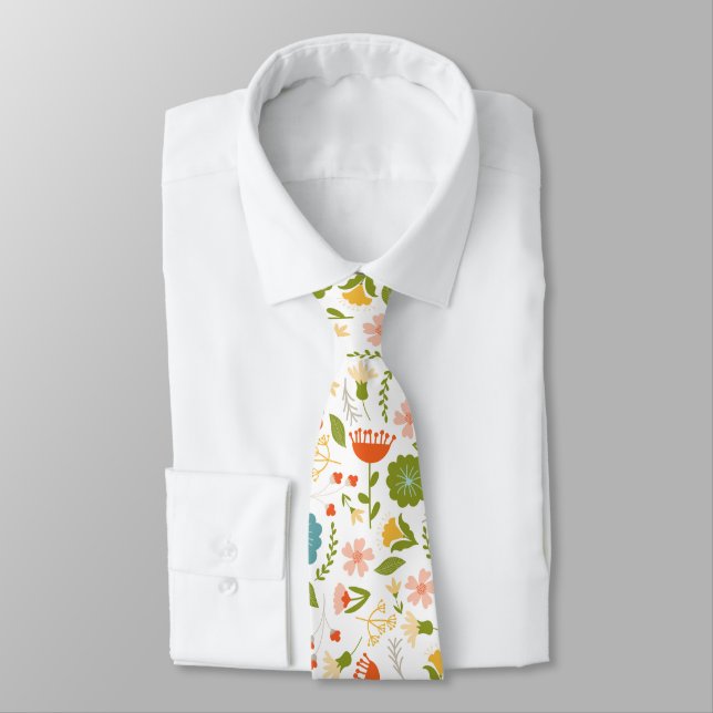 Cute Colourful Flowers Pattern Tie (Tied)