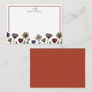 Cute Colourful Flowers Script Monogram Note Card