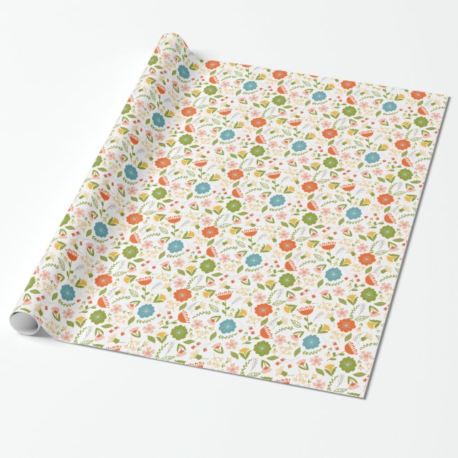 Cute Colourful Flowers Seamless Pattern Wrapping Paper (Unrolled)