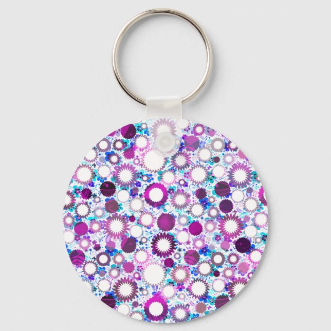Cute colourful flowers suns patterns key ring (Front)