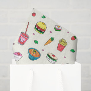 Cute Colourful Food Pattern on White Tissue Paper