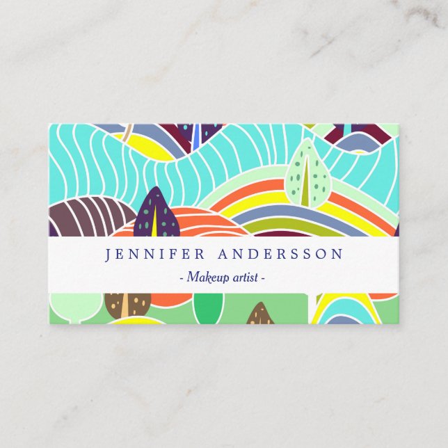 Cute colourful forest patterns business card (Front)