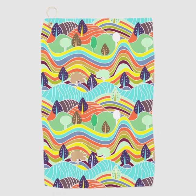 Cute colourful forest patterns car magnet golf towel (Front)