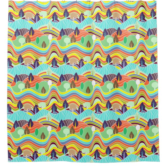 Cute colourful forest patterns car magnet shower curtain (Front)