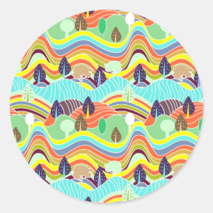 Cute colourful forest patterns classic round sticker