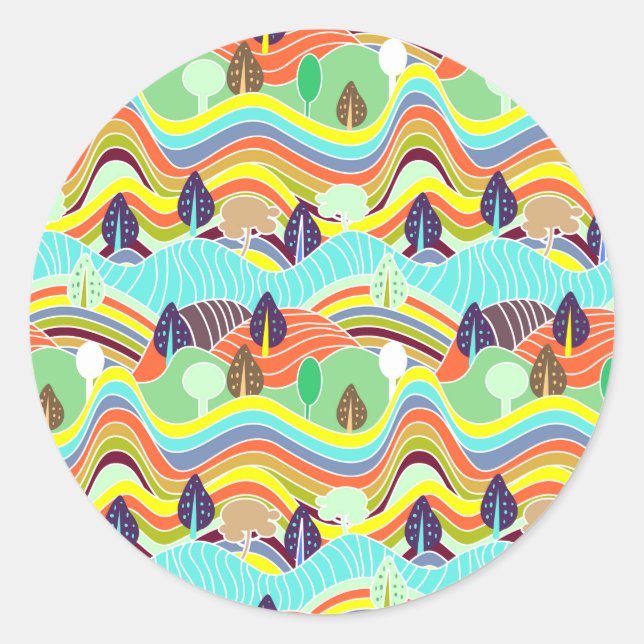 Cute colourful forest patterns classic round sticker (Front)