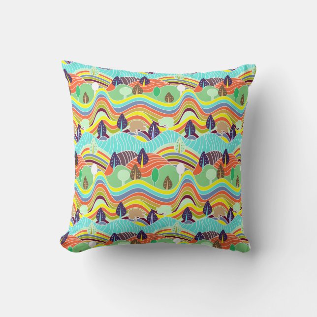 Cute colourful forest patterns cushion (Front)
