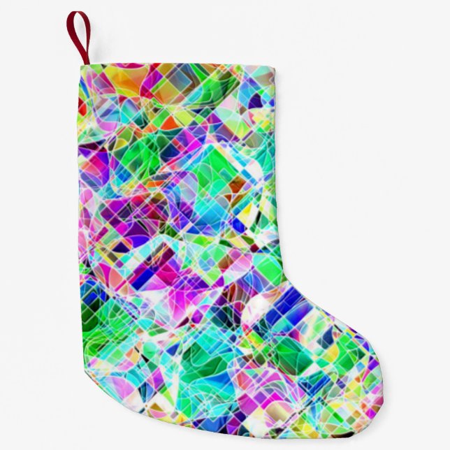Cute colourful fragments design small christmas stocking (Front)