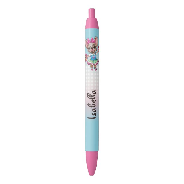 Cute Colourful Frenchie Pawsitive School Spirit Black Ink Pen (Front Vertical)