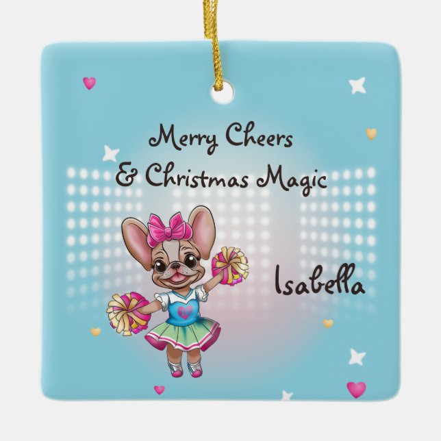 Cute Colourful Frenchie Pawsitive School Spirit Ceramic Ornament (Front)