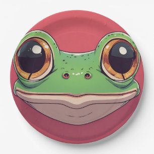 Cute Colourful Frog Face – Funny Cartoon Frog Plat Paper Plate