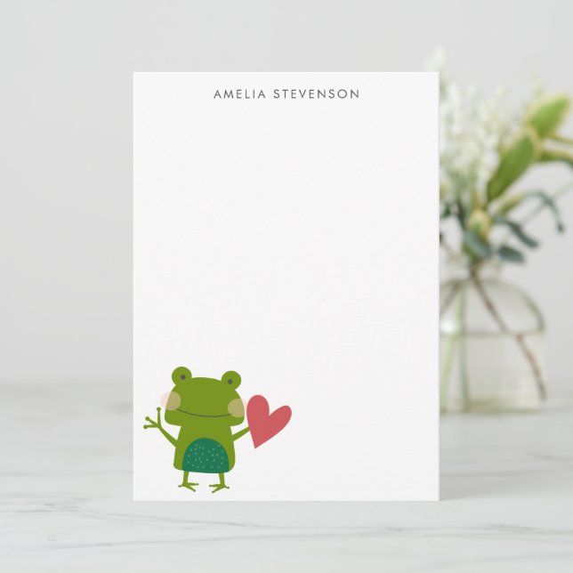 Cute Colourful Frog Personalised Stationery Card (Standing Front)