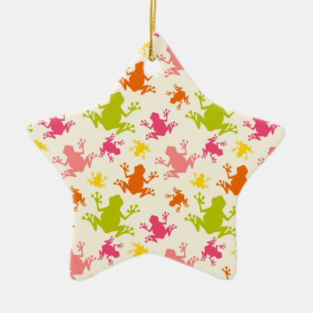 Cute Colourful Frogs Pattern Ceramic Tree Decoration (Front)