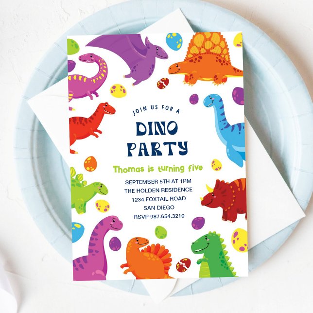 Cute Colourful Fun Dinosaurs Birthday Party Kids Invitation (Creator Uploaded)