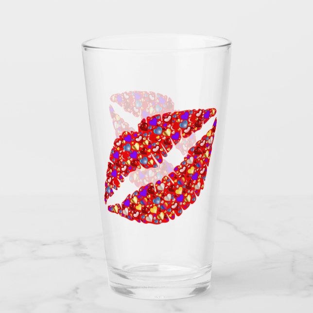Cute Colourful Fun Flirty Valentine Love Lips Kiss Glass (Front)