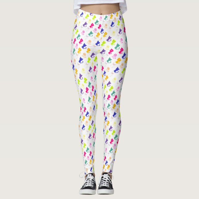 Cute colourful funny cats pattern leggings (Front)