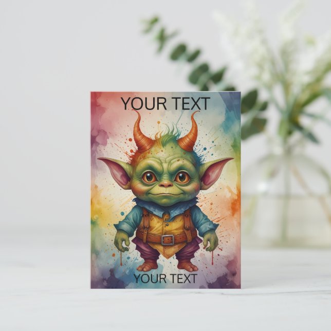 Cute colourful funny little goblin  postcard (Standing Front)