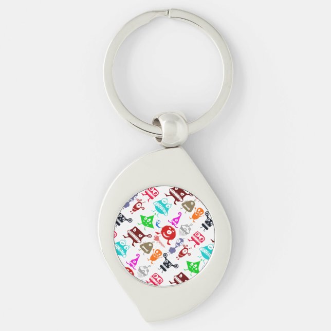 Cute colourful funny monsters patterns key ring (Front)