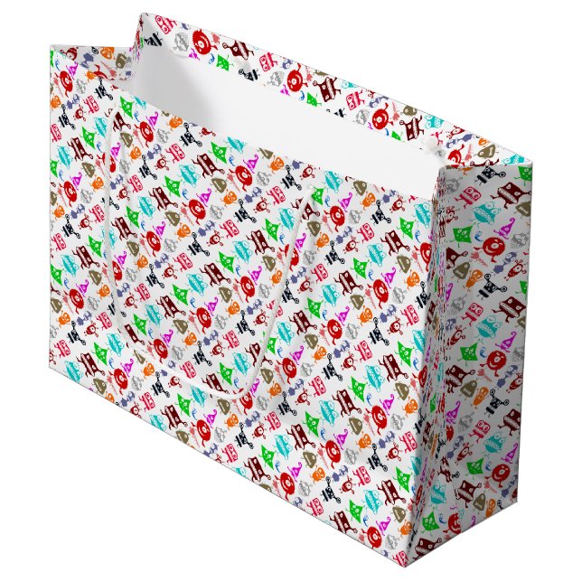 Cute colourful funny monsters patterns large gift bag (Front Angled)