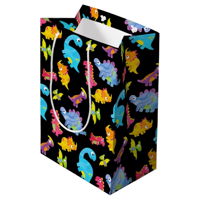 Cute Colourful Funny Unisex Black Baby Dinosaur Medium Gift Bag (Back Angled)