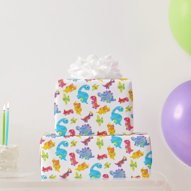 Cute Colourful Funny Unisex White Baby Dinosaur Wrapping Paper (Party Gifts)