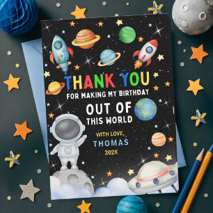 Cute Colourful Galaxy Outer Space Birthday Party Thank You Card