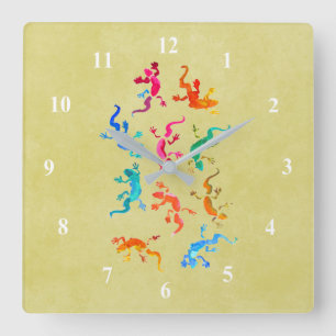 Cute colourful gecko lizard illustration square wall clock