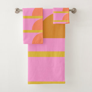 Cute Colourful Geometric Scandinavian Art Pink Bath Towel Set