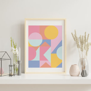 Cute Colourful Geometric Shapes Collage Artwork Poster