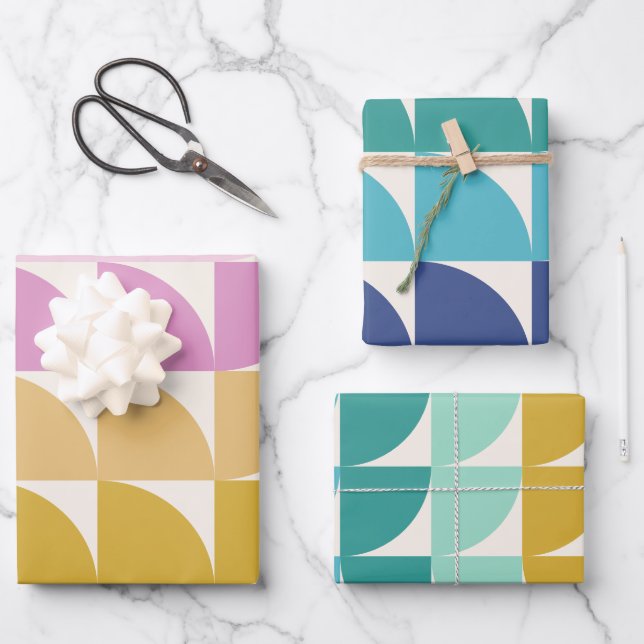 Cute Colourful Geometric Shapes in Bright Pastels Wrapping Paper Sheet (Front)