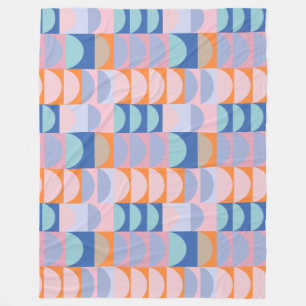 Cute Colourful Geometric Shapes Pattern Blue Fleece Blanket