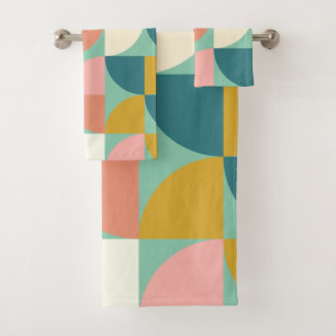 Cute Colourful Geometric Shapes Pattern in Teal Bath Towel Set