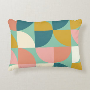 Cute Colourful Geometric Shapes Pattern in Teal Decorative Cushion