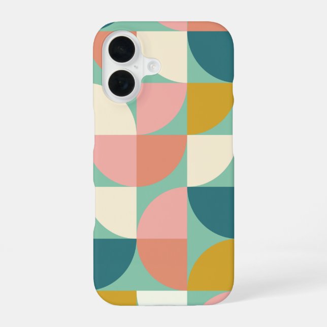 Cute Colourful Geometric Shapes Pattern in Teal iPhone 16 Case (Back)