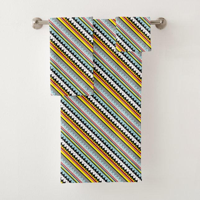 Cute colourful geometric stripes pattern Case-Mate Bath Towel Set (Insitu)