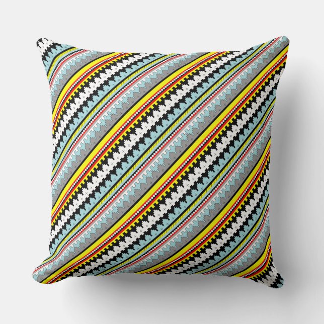 Cute colourful geometric stripes pattern cushion (Front)