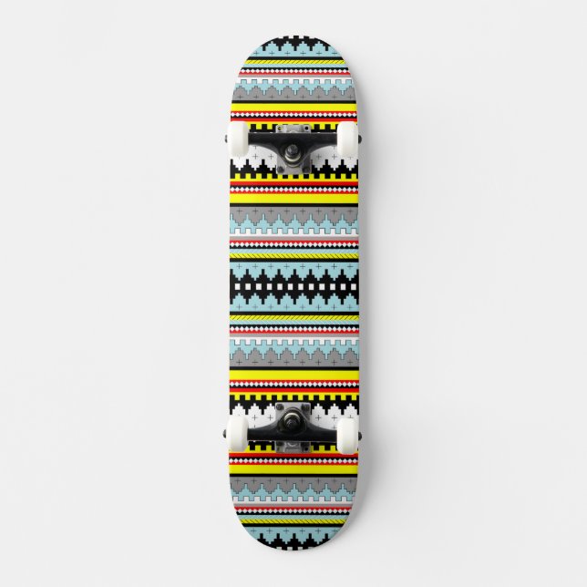 Cute colourful geometric stripes pattern skateboard (Front)